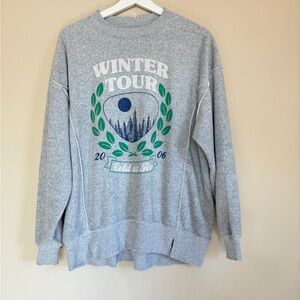 Aerie Pleated Sleeve Terry Crew Neck Graphic Sweatshirt Gray Oversized XS